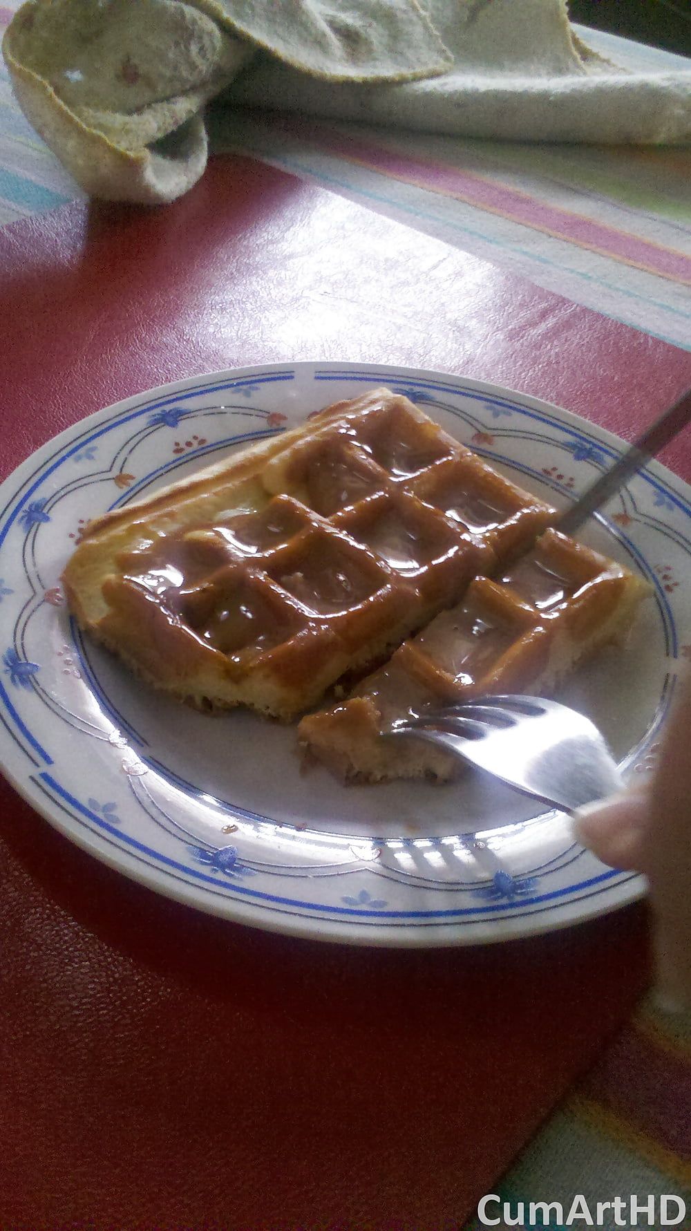 Cum on food! Waffle with milk caramel & cum (from 2012)