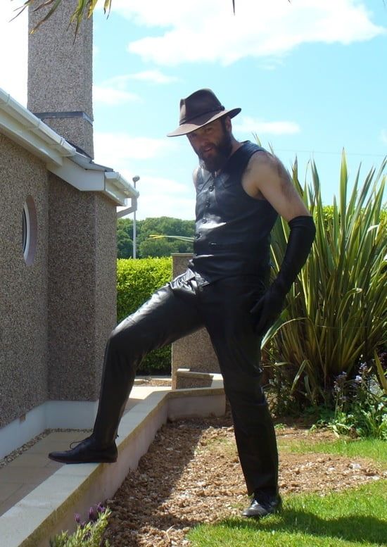 Leather Master outdoors posing in full leather #12