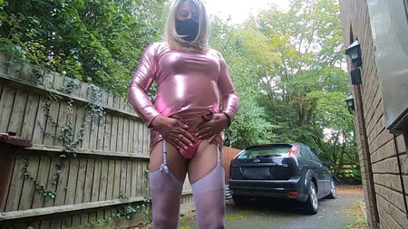 amateur crossdresser kelly cd in pink pvc dress         