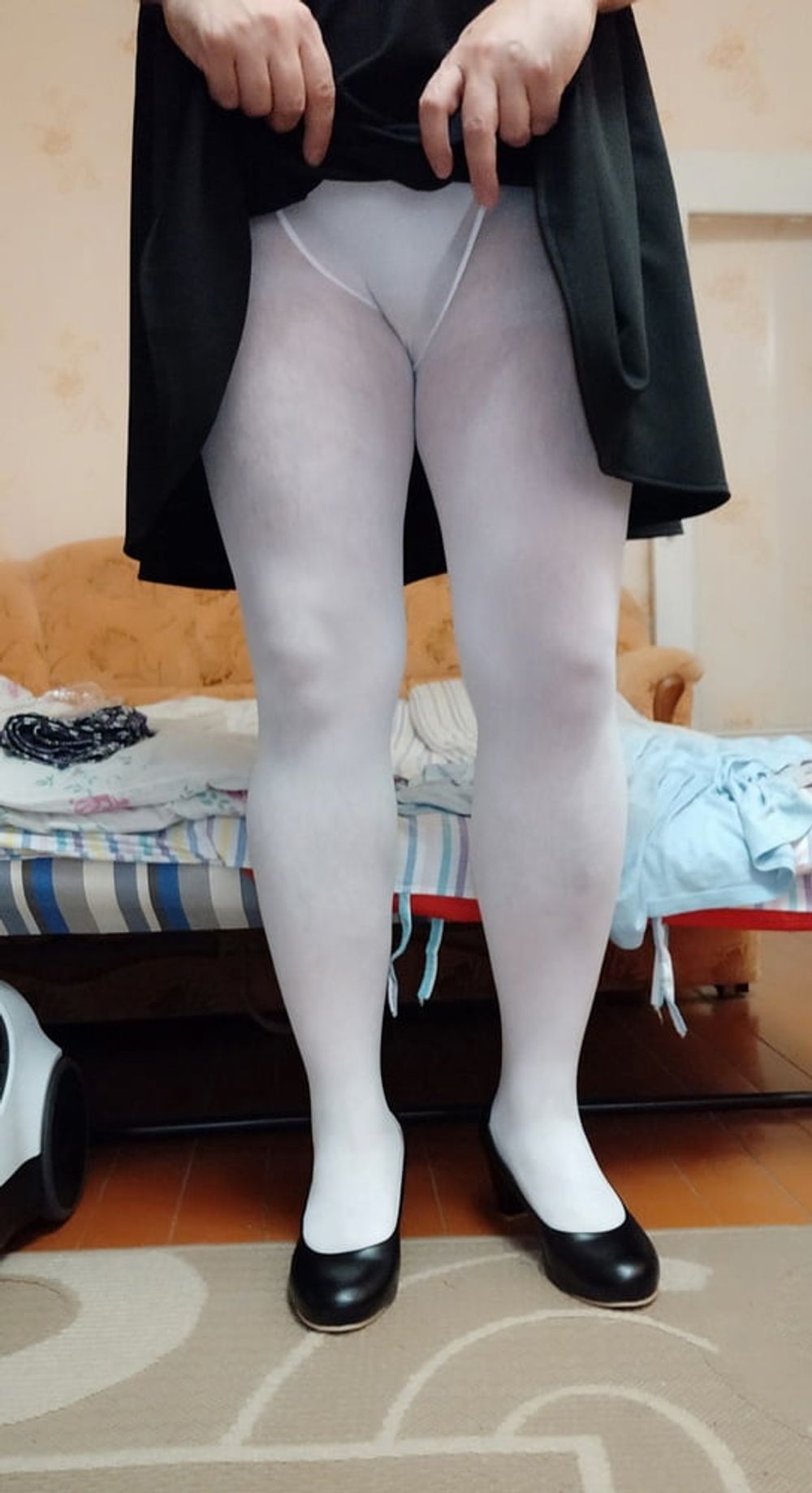 white tights &amp; black skirt #17