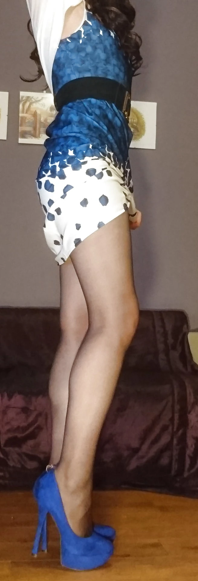Marie crossdresser blue dress and sheer pantyhose #13