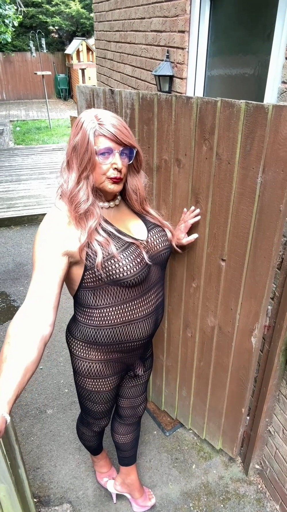 Sexy Crossdresser kellycd2022 in sexy black fishnet catsuit  #12