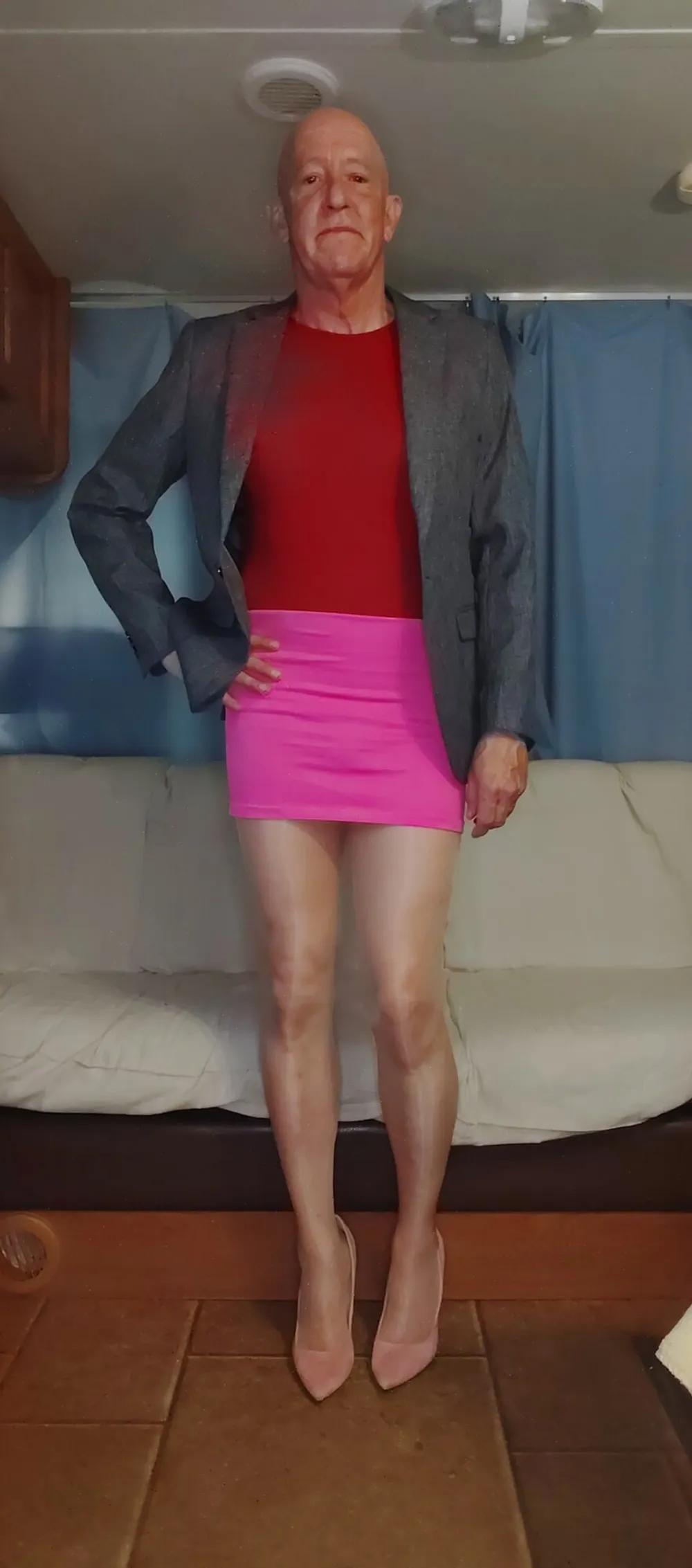 Faggot Andrew Brown in Skirt, Pantyhose and Heels #2