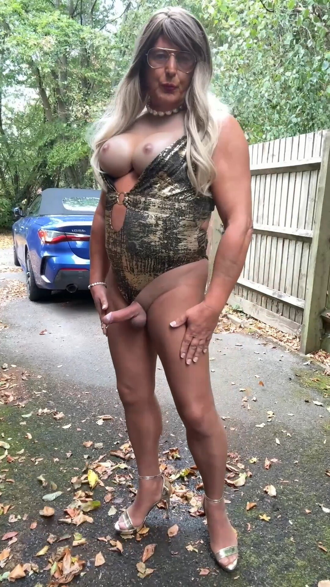 Sexy Crossdresser kellycd2022 in gold swimsuit and heels  #4