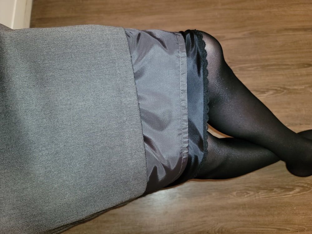 Grey Pencil Skirt with black silky half slip #14