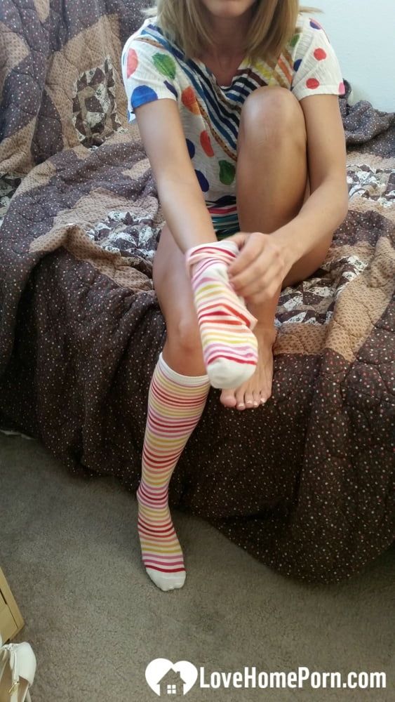 Babe with cute socks shows her dildo skills #3