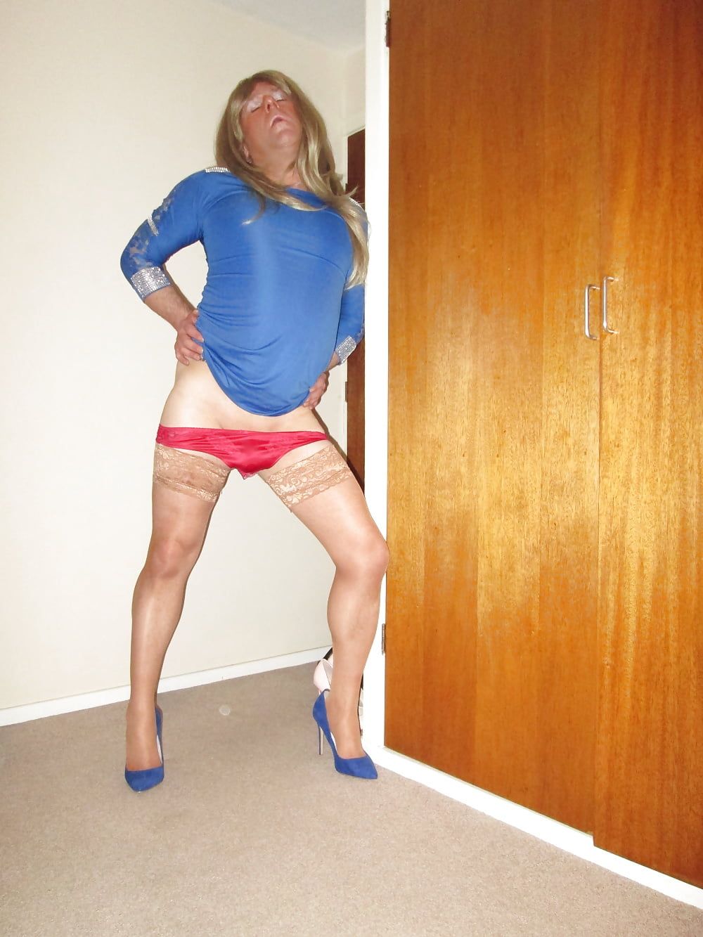 CD SISSY POSING IN MINI DRESS, HEELS, HOLD UPS AND PANTIES #3