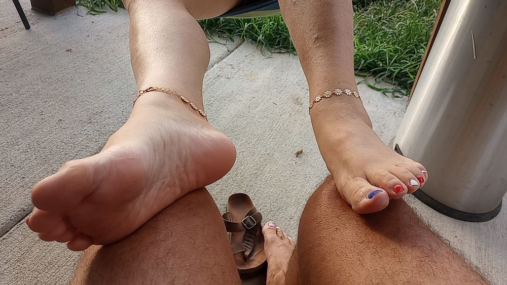 Showing off our wet  pedicured toes  #14