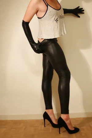 shiny faux leather leggings tiny top        