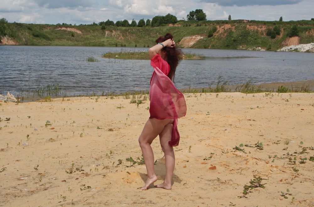 Red Shawl on White sand #16