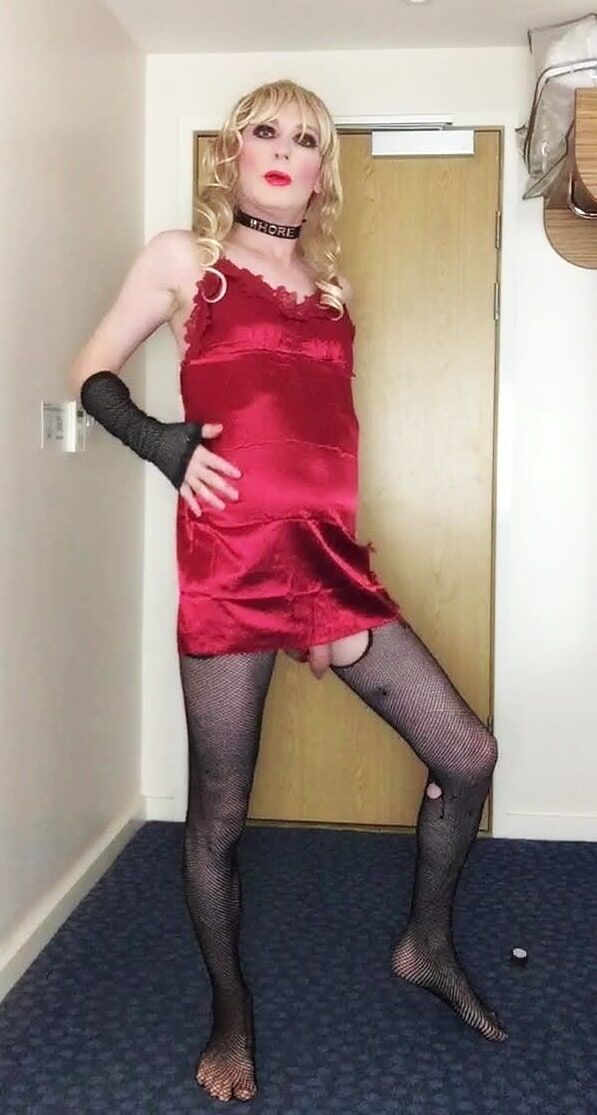 Skanky sissy in red dress #17