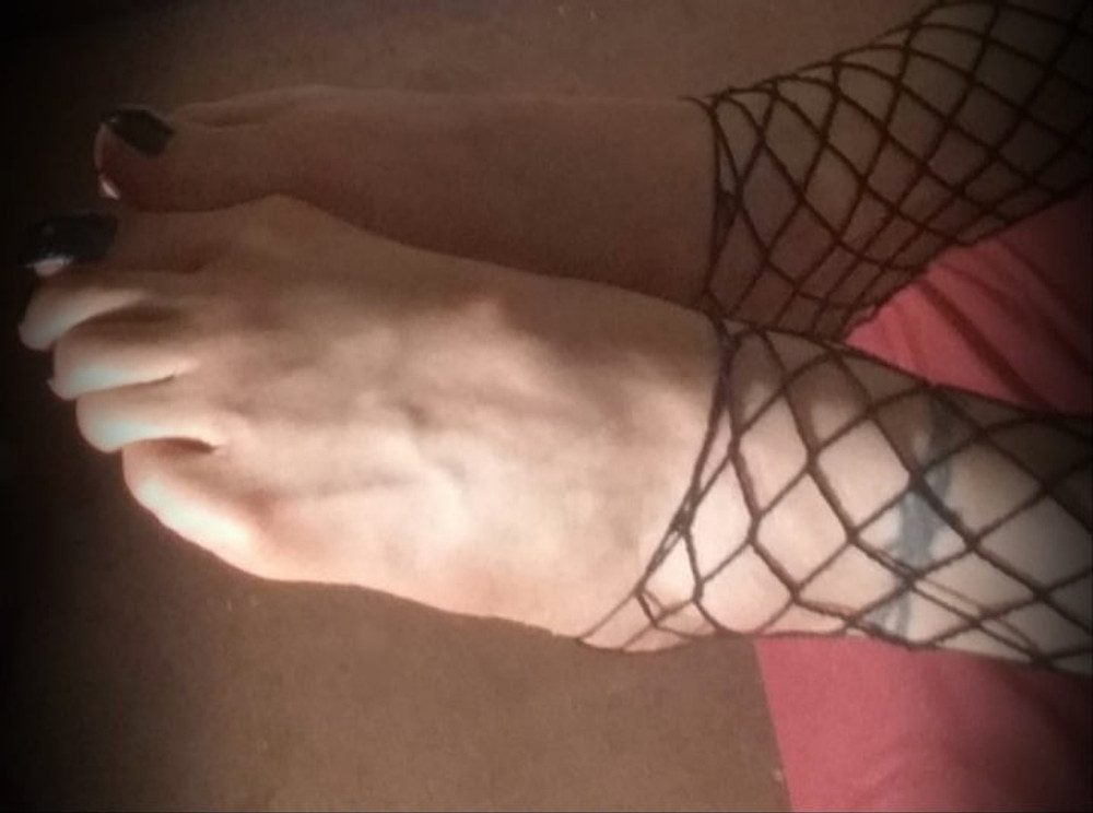 Asian ts Black toenails and fishnet #3