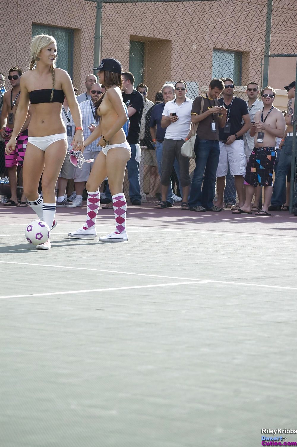 Naked girls playing dodgeball outdoors #12