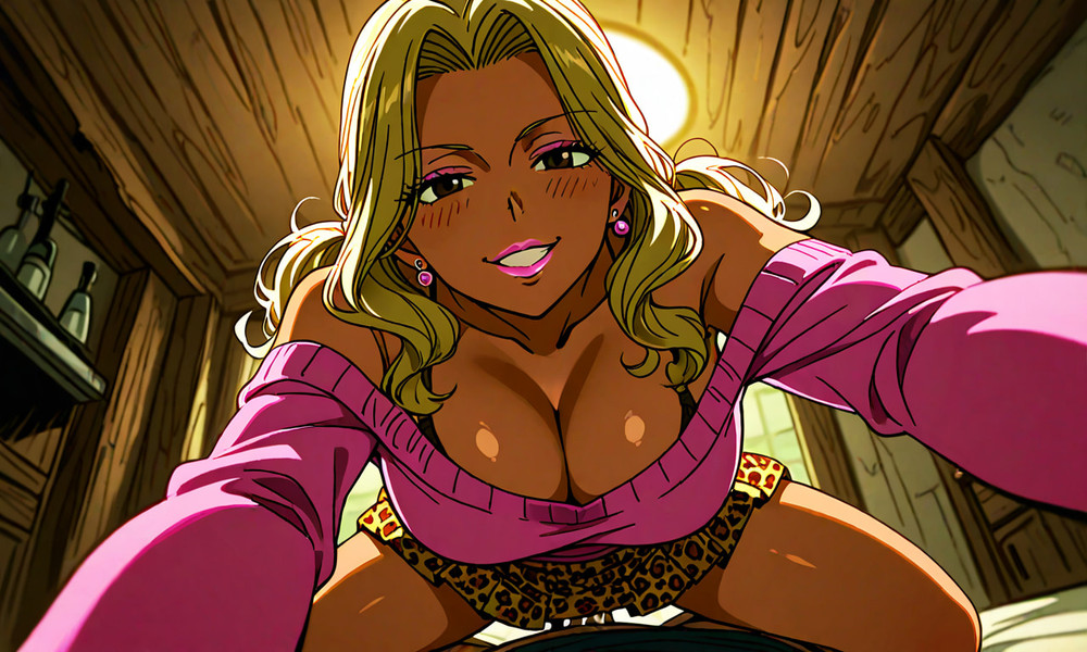 Tanned Milf With HUGE Boobies in Pink Sweater #9