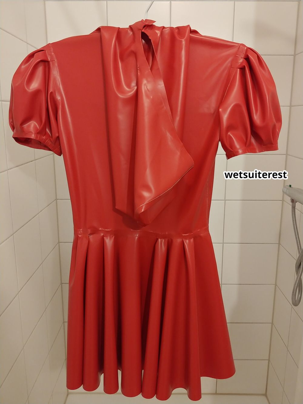 Red latex hooded swing dress and stockings #4