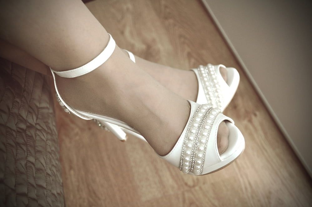 Pantyhose in white heels #6