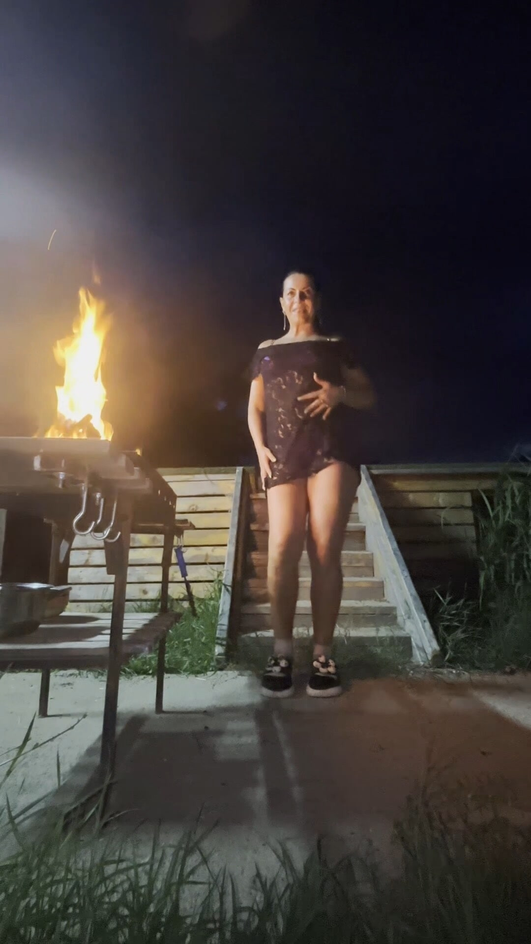 Bikini Thong Fire Dance – Sexy MILF in Sheer Mesh Dress #9