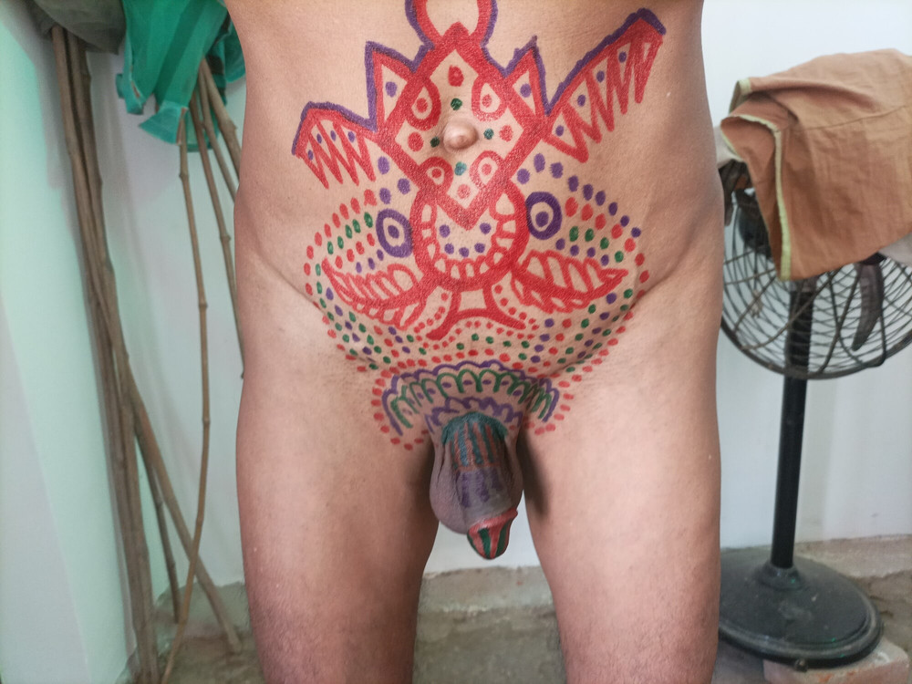 Sissy belly tattoo and coloured cock #31