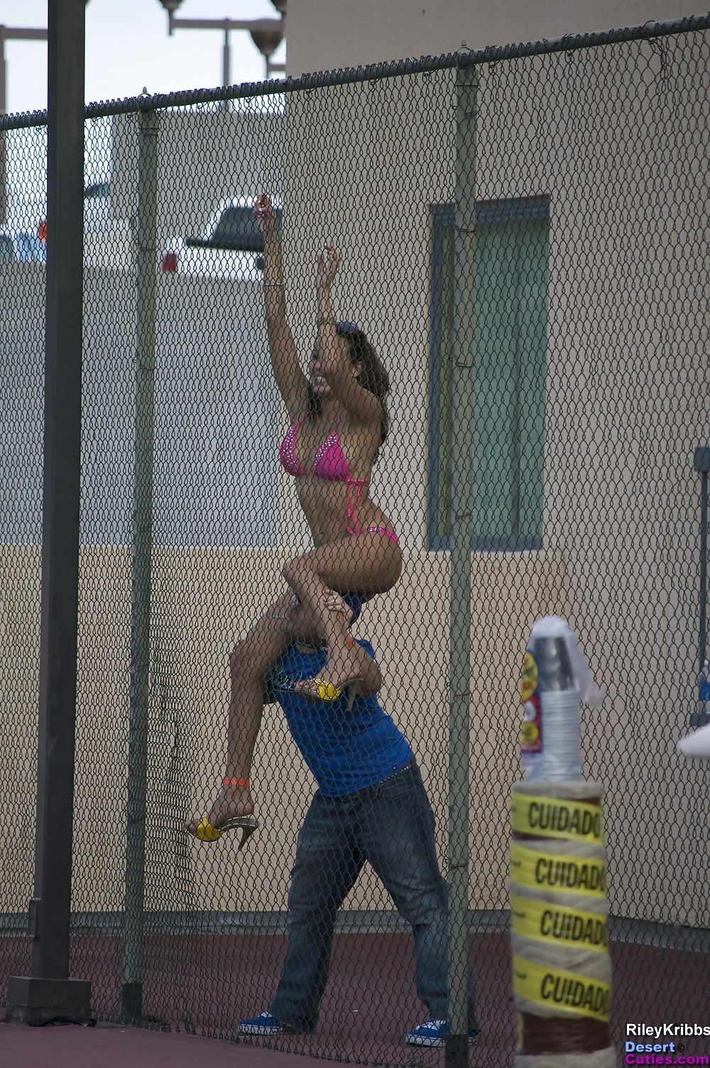 Naked girls playing dodgeball outdoors #9