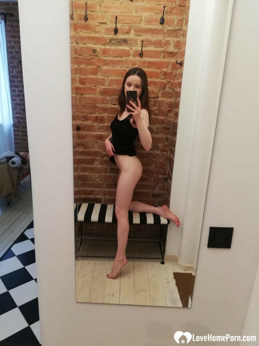 Skinny teen takes selfies in the mirror #18