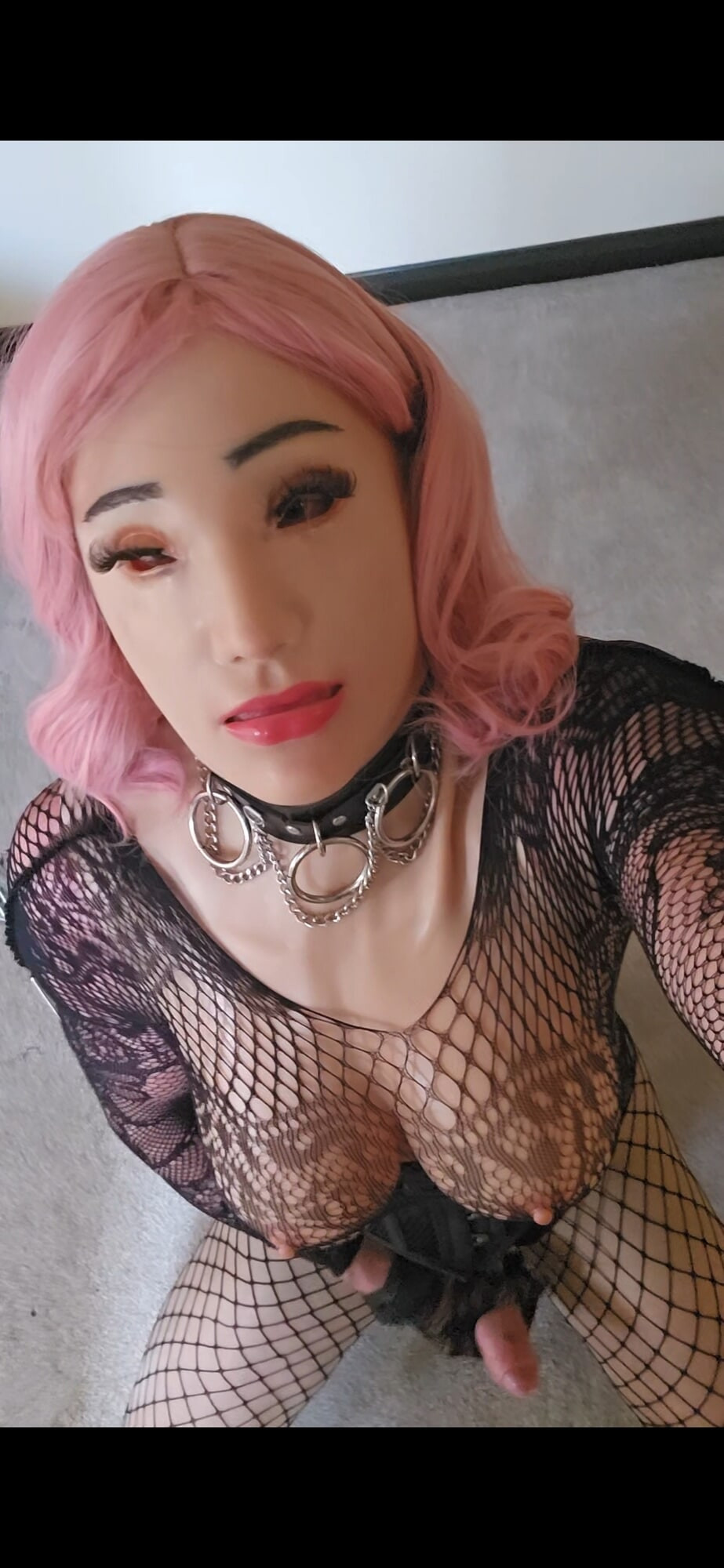 Pink hair female mask