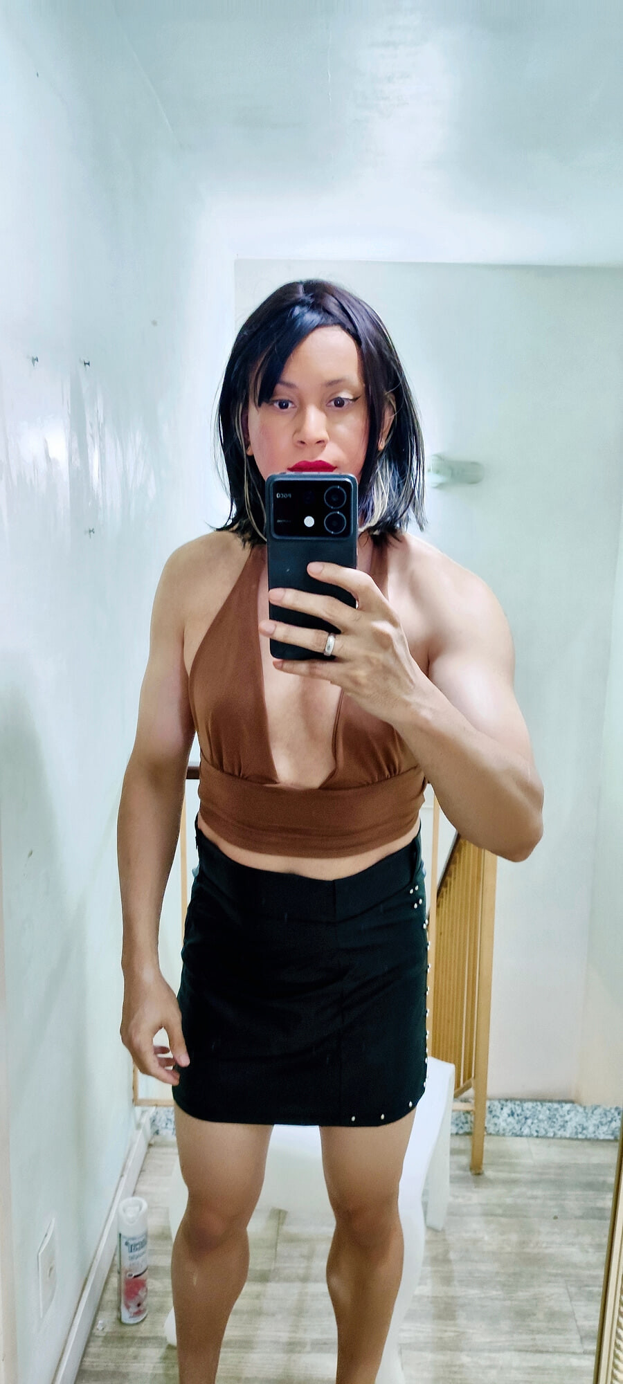 Crossdresser in brown top #14