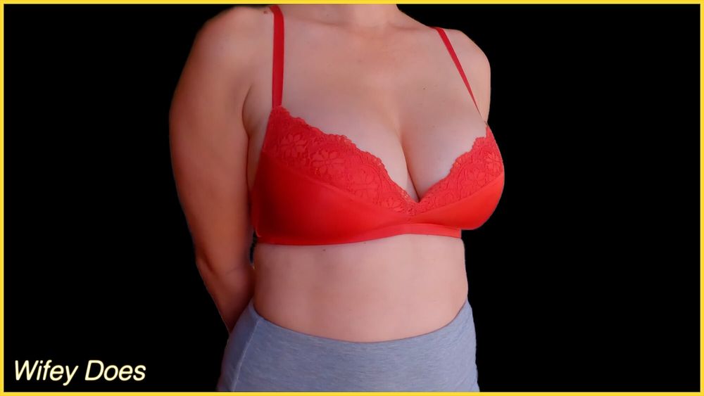 Wifey looks angelic in this red lace bra #3