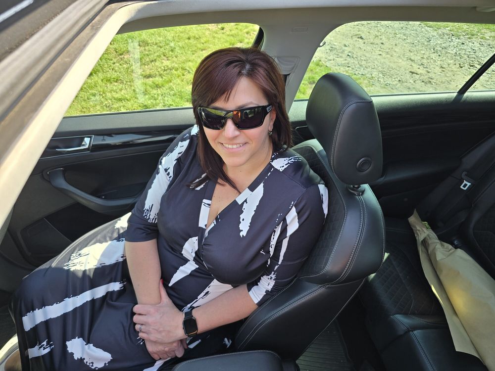 Beatiful busty milf in car