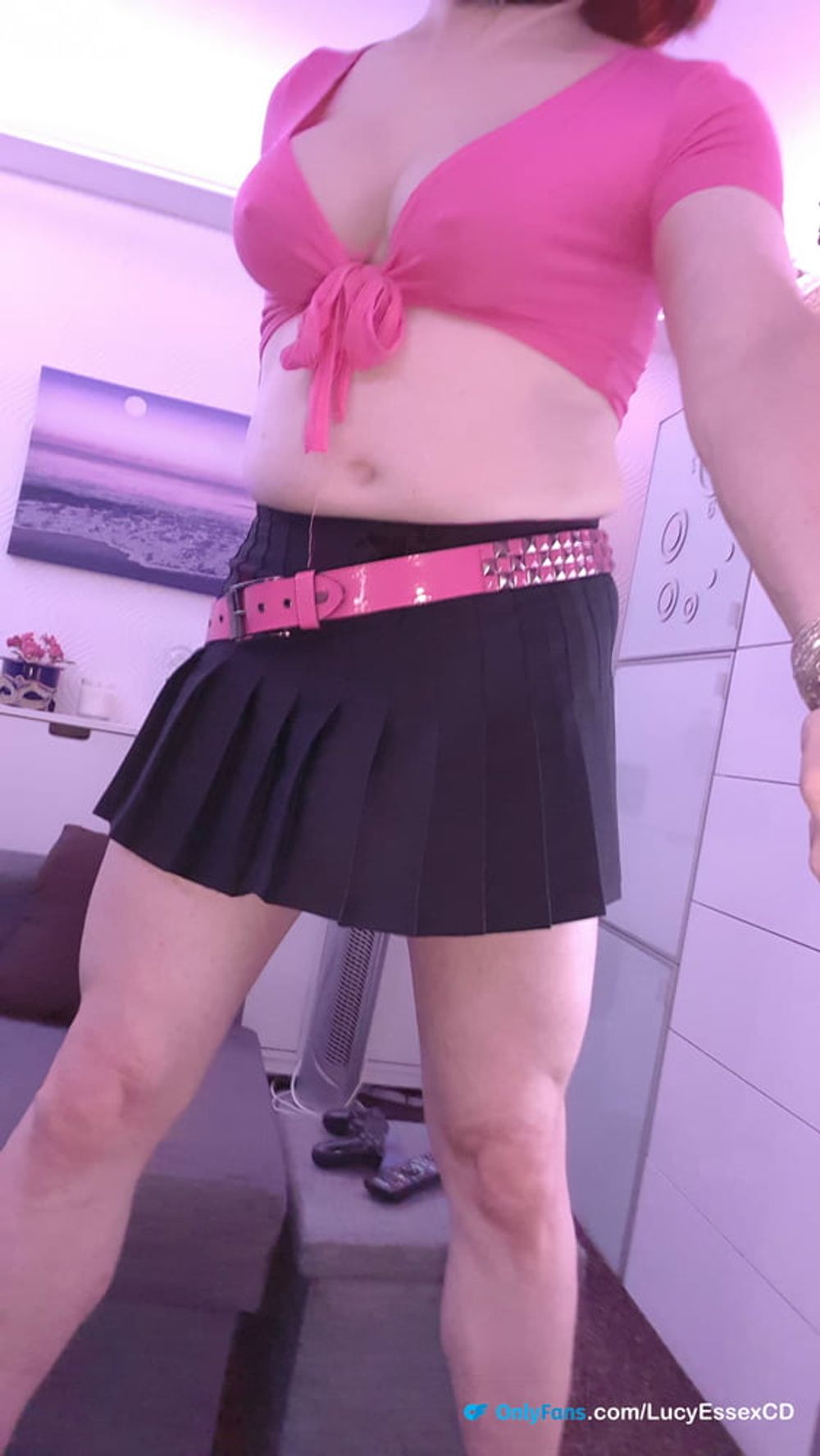 Big Cock Sissy Lucy in Pink Crop Top and Black Miniskirt #2