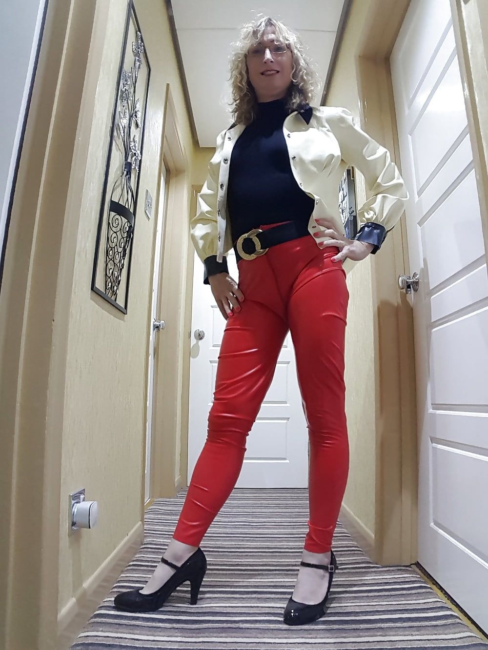 White latex jacket and red latex trousers #2