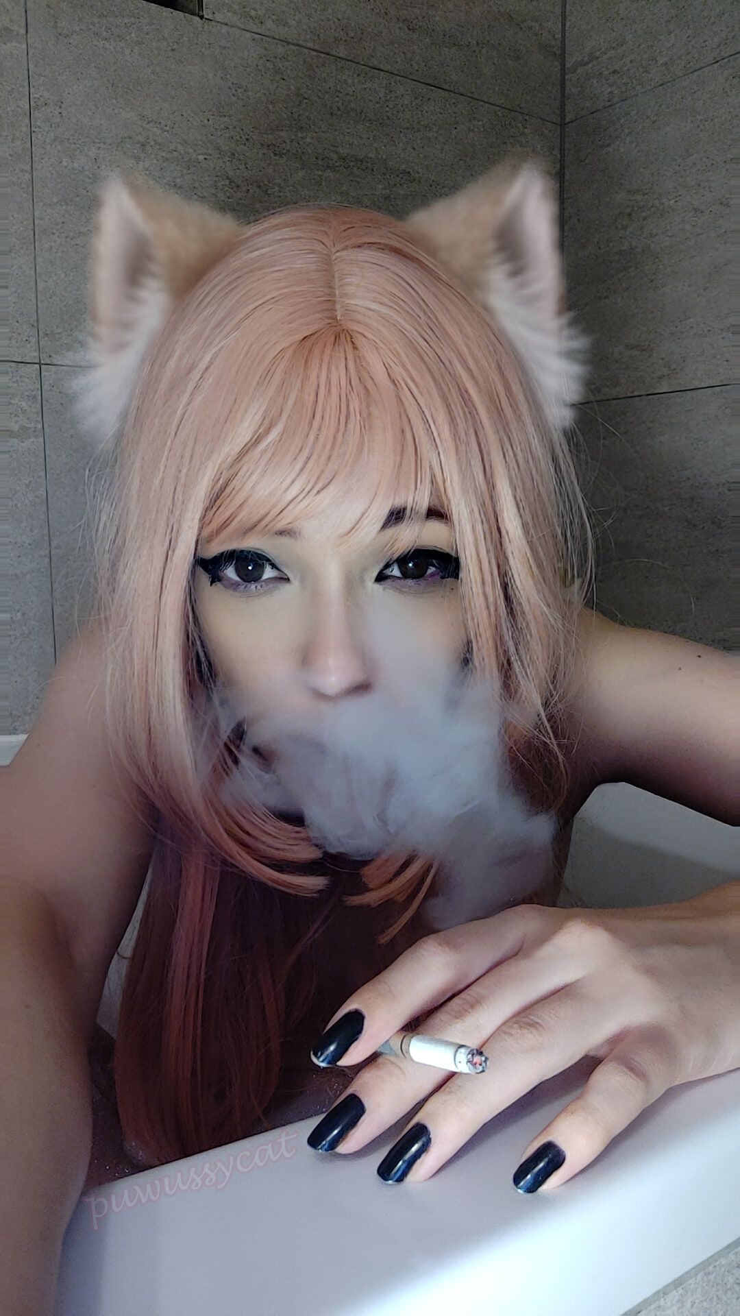 Egirl smoking in bathtub with bubbles #7