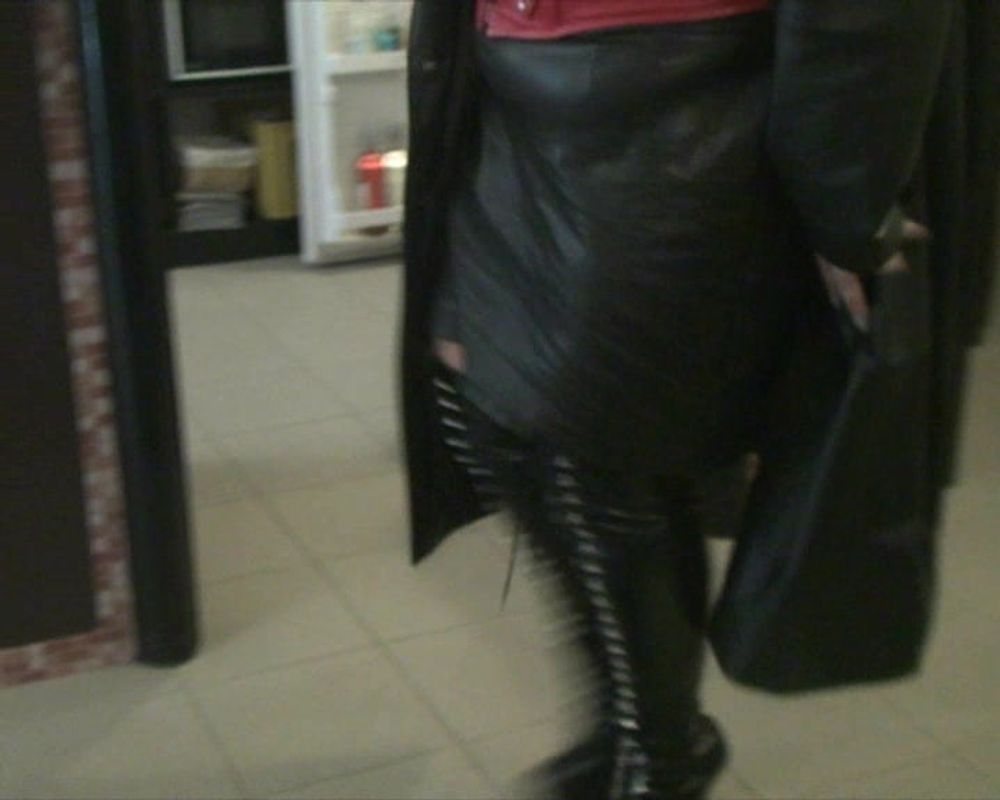 In leather coat and over knees #49