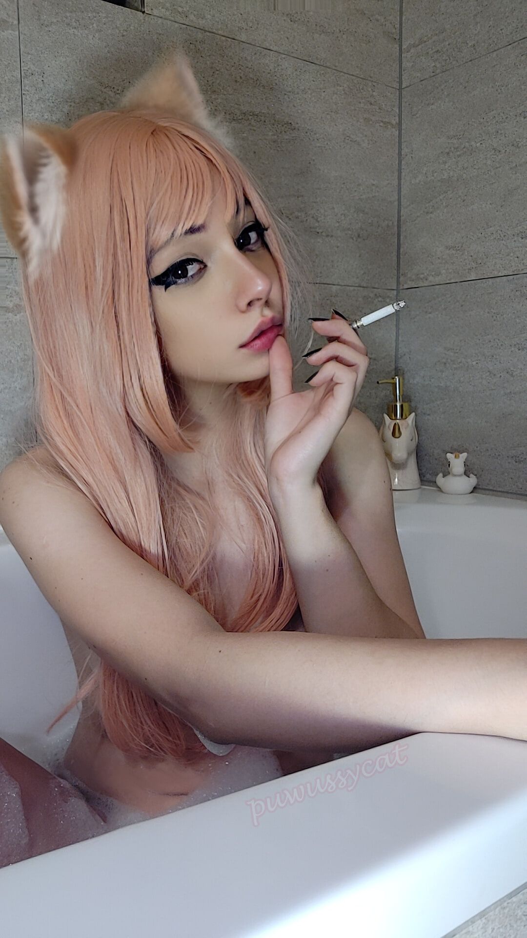 Egirl smoking in bathtub with bubbles #13
