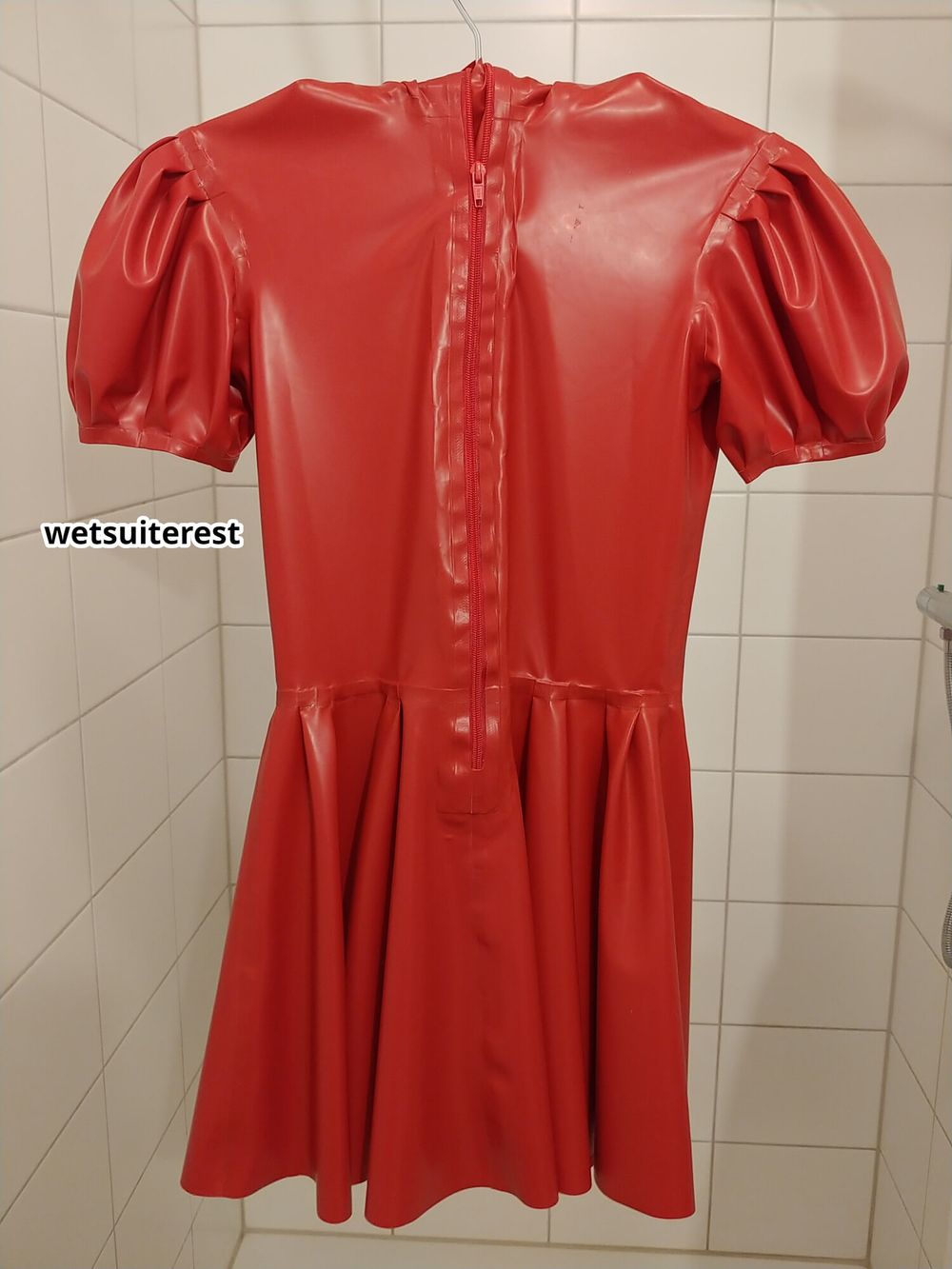 Red latex hooded swing dress and stockings #2