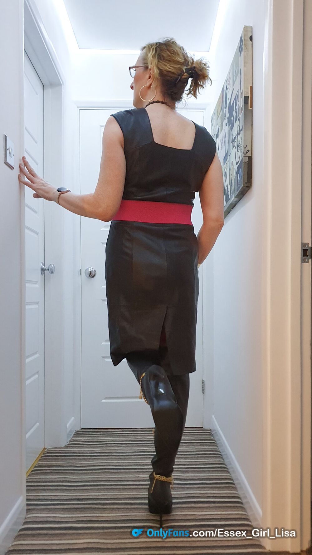 English MILF Lisa in my dom leather dress and thigh boots #6