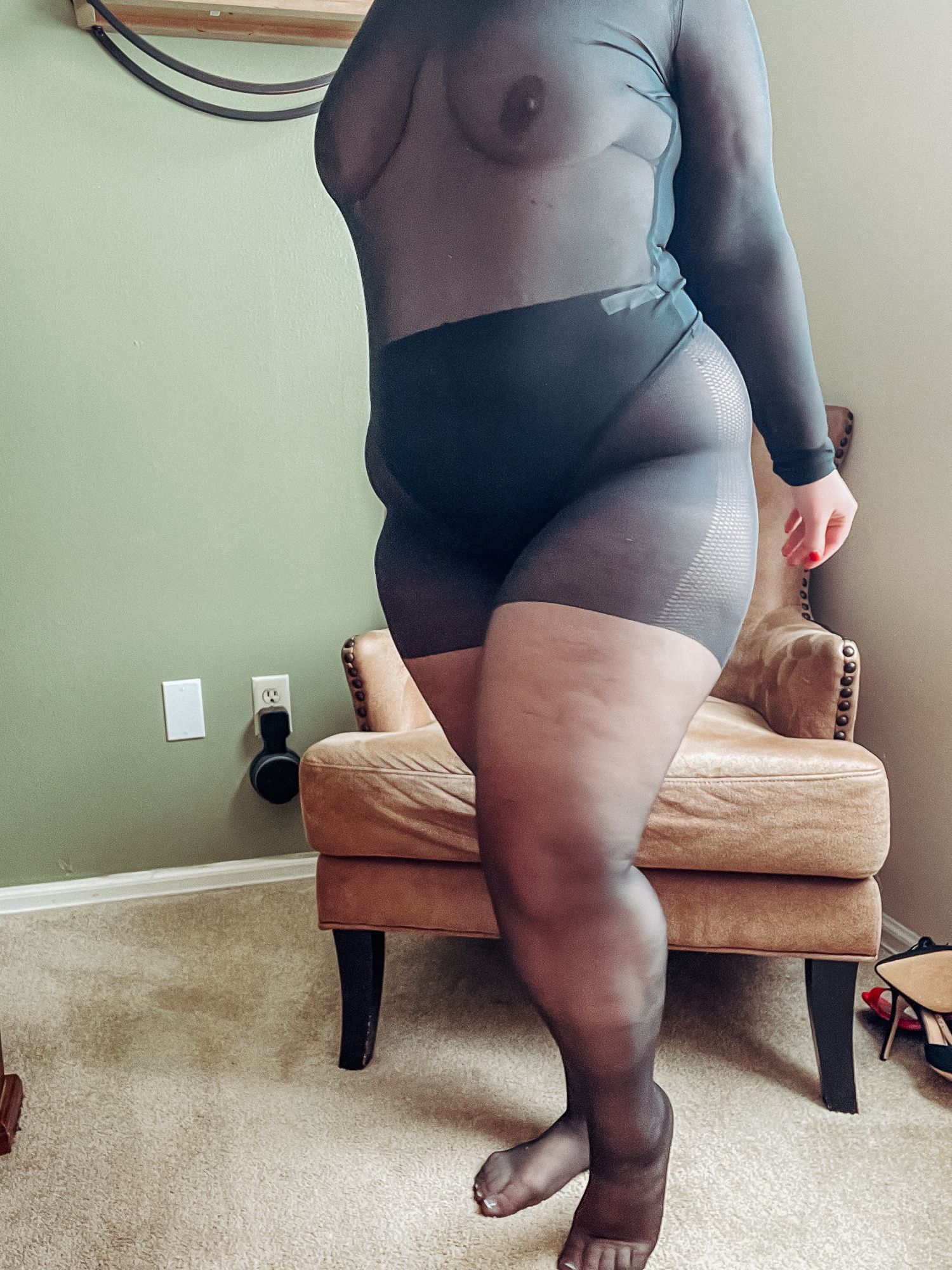 Gorgeous BBW in a black body suit see through Lace Sheer #6