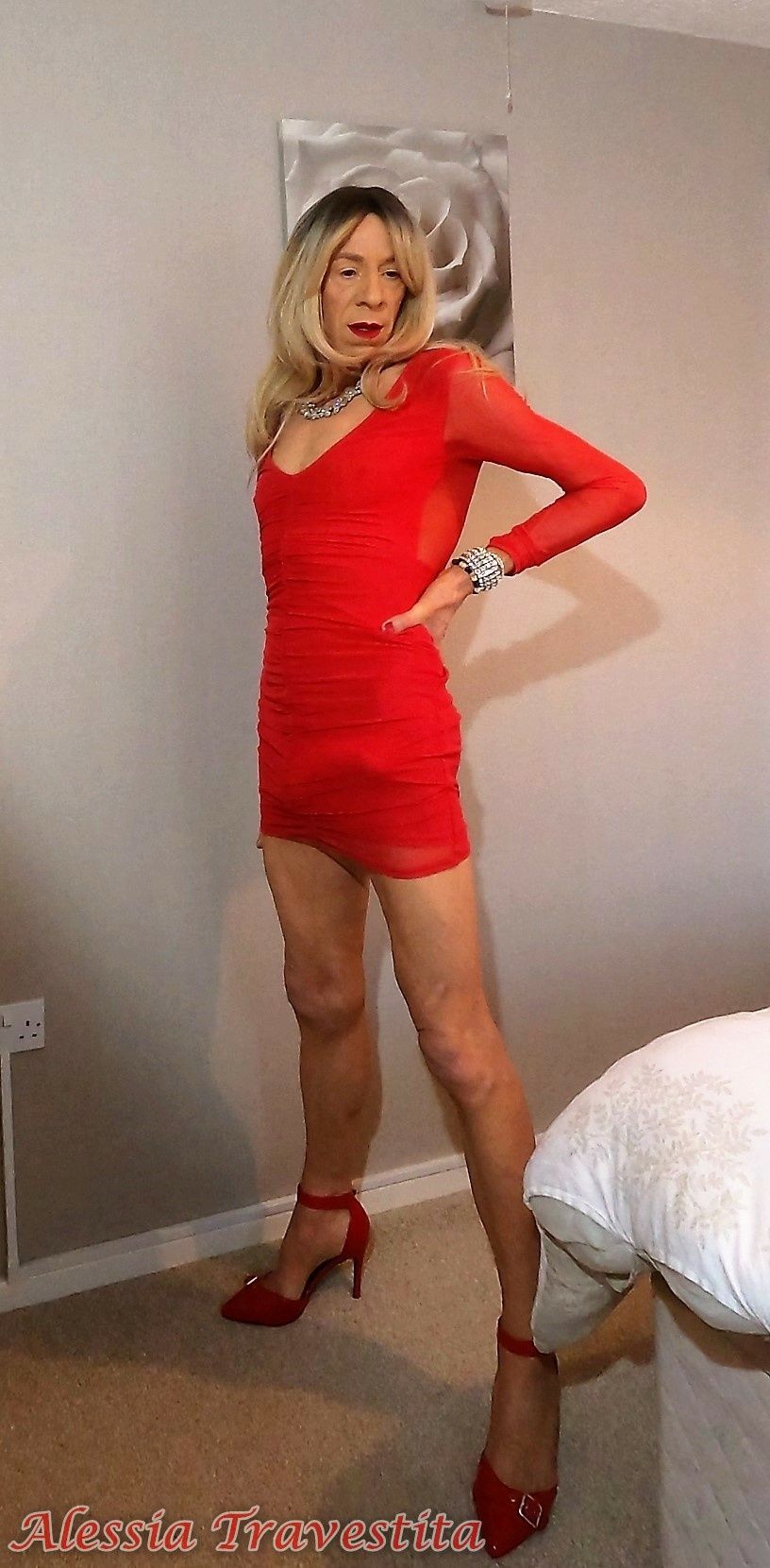 64 Alessia Travestita in Sheer Red Dress #54