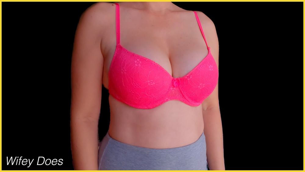 Wifey looks hot in this pink lace bra #3