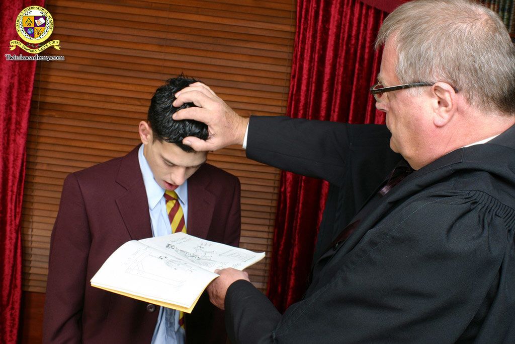 Headmaster uses a book on twinks bare ass #3