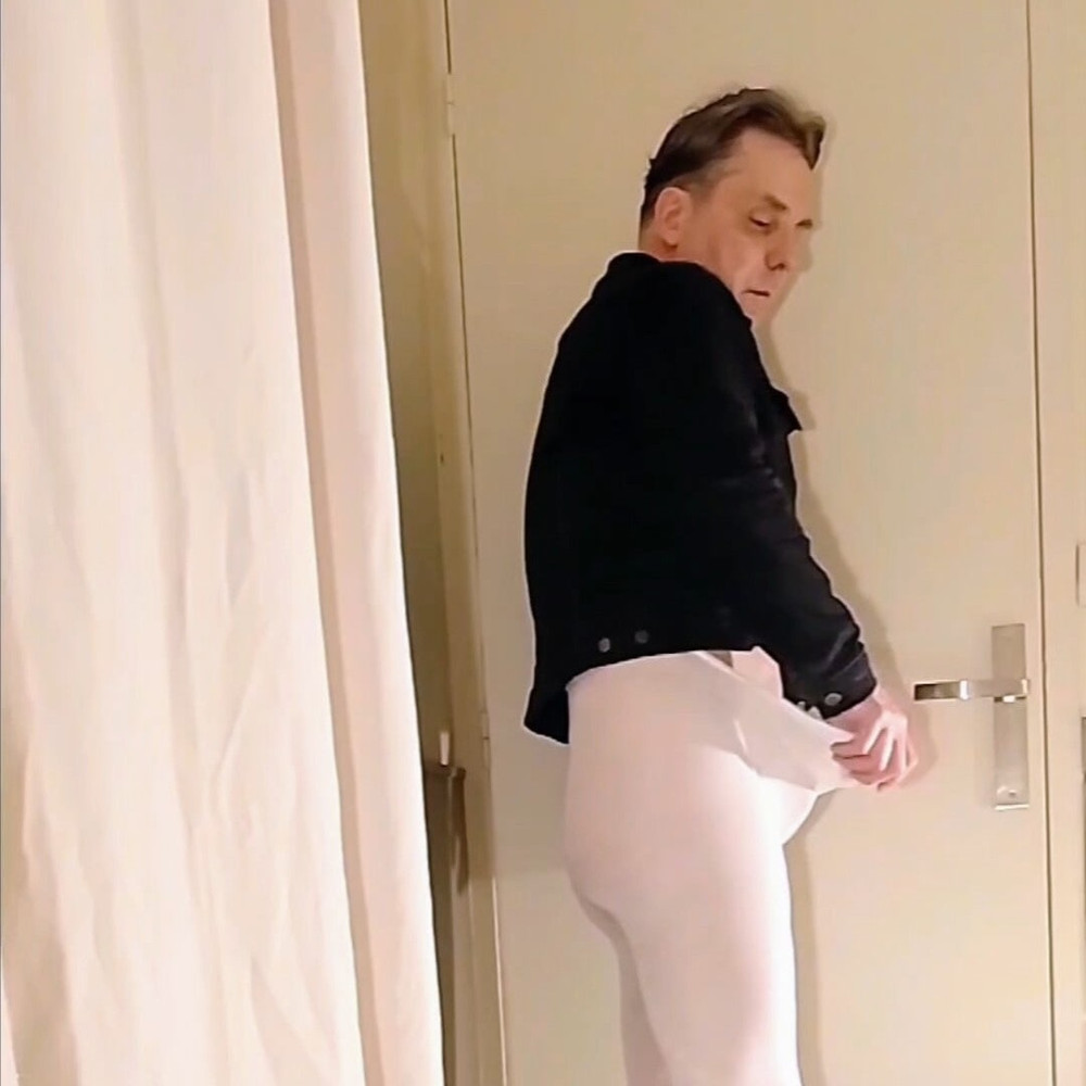 Cock stroking and handjob in white open pantyhose #23