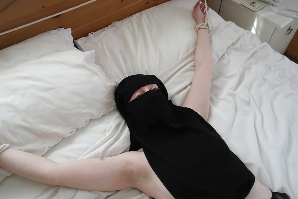 Niqab girl in Stockings Tied spread Eagle #11