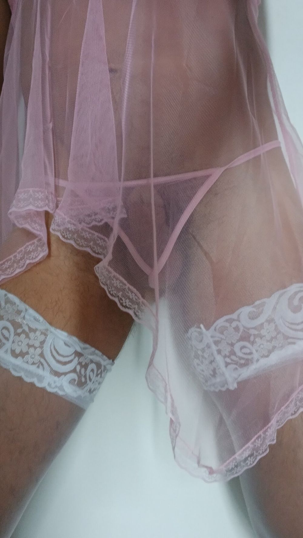 Transparent Pink nightie &amp;white stoking high heels #25