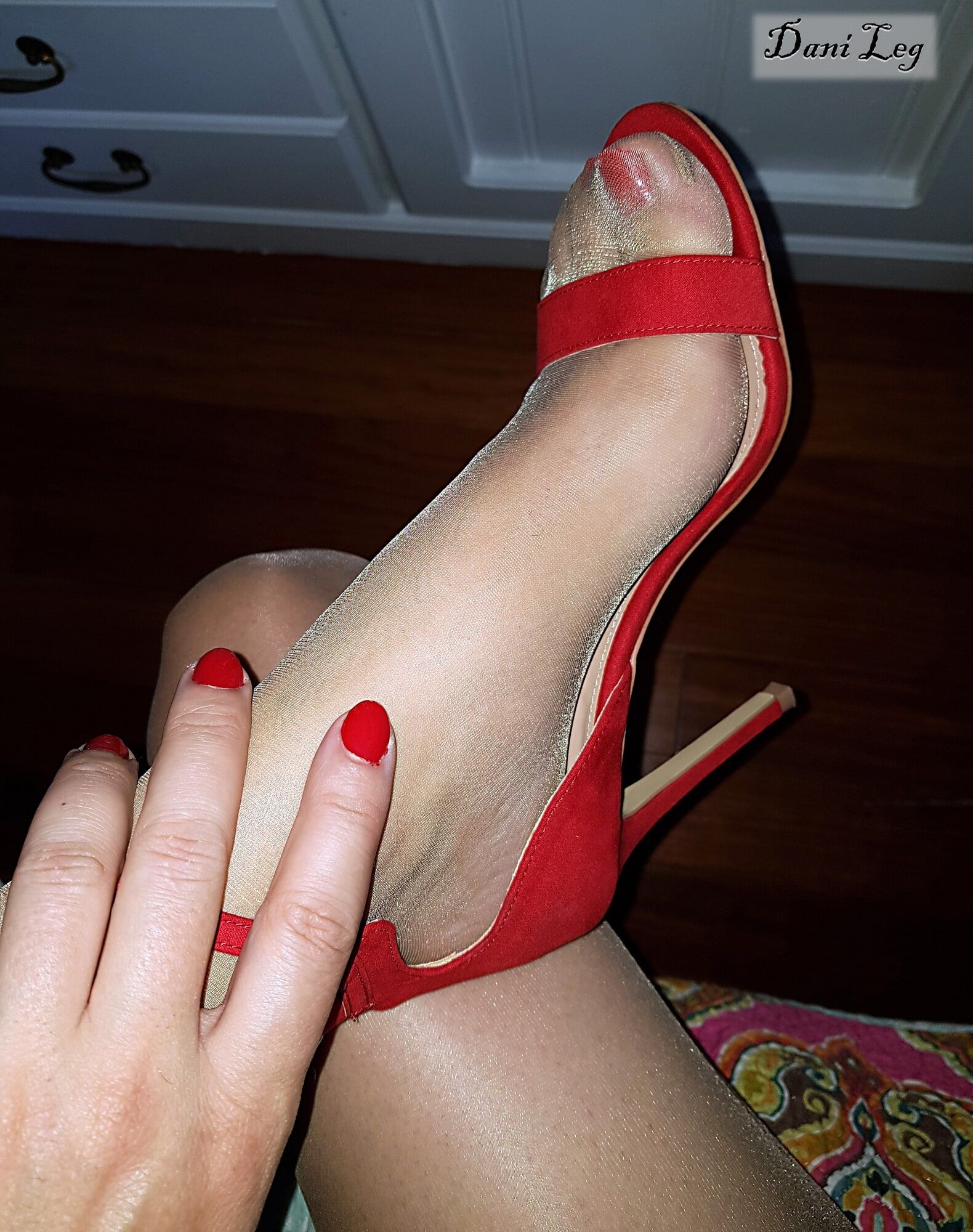 Curvy Legs, Nude Pantyhose and Hot Red Nails and Shoes #11