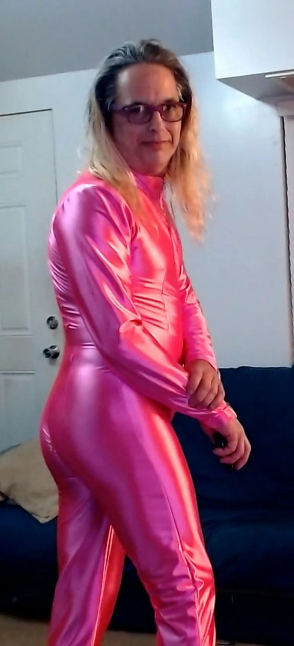 Sissy Slut Ashley Jolene Modeling A Hot Pink Catsuit #6