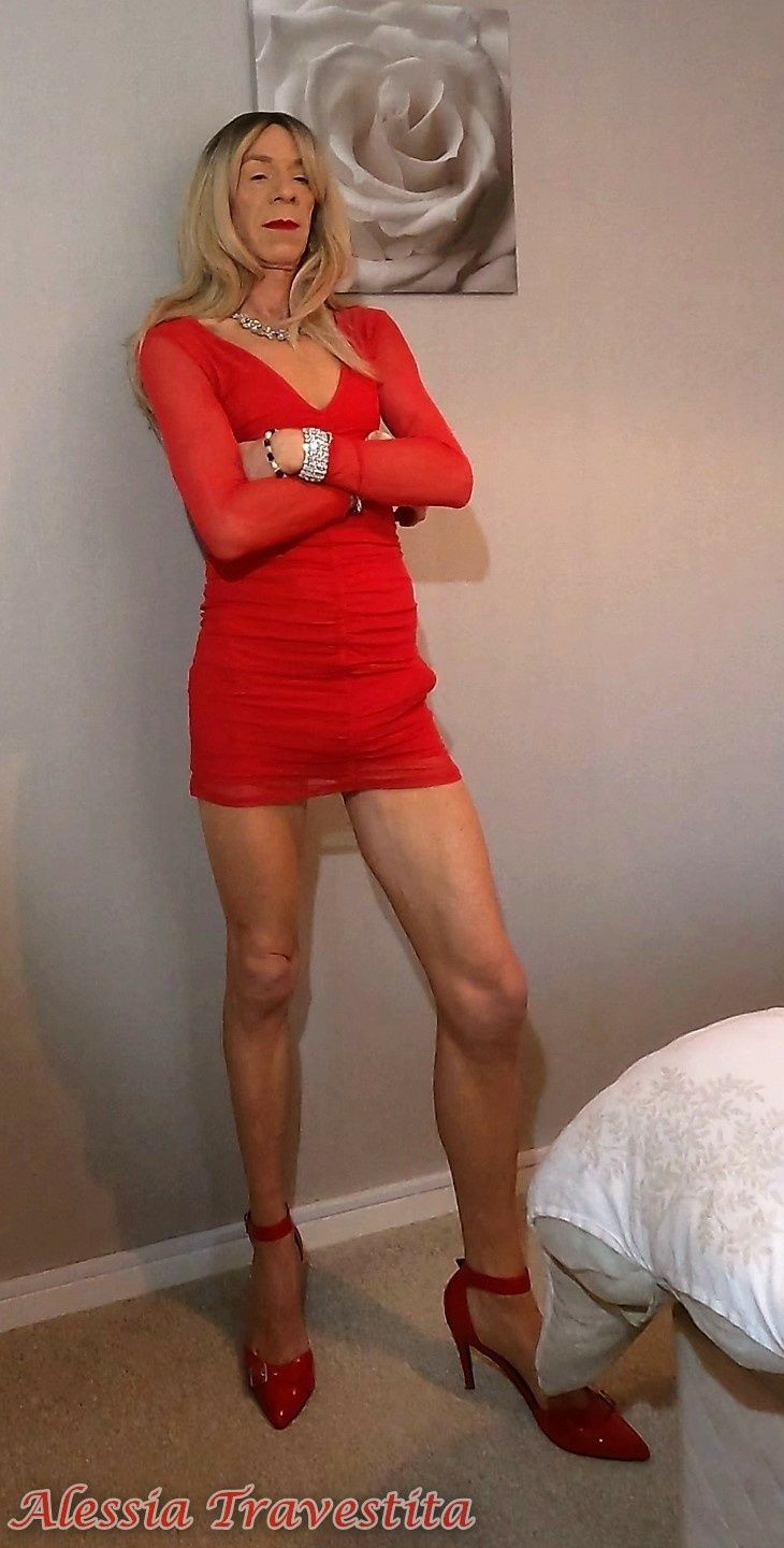 64 Alessia Travestita in Sheer Red Dress #17