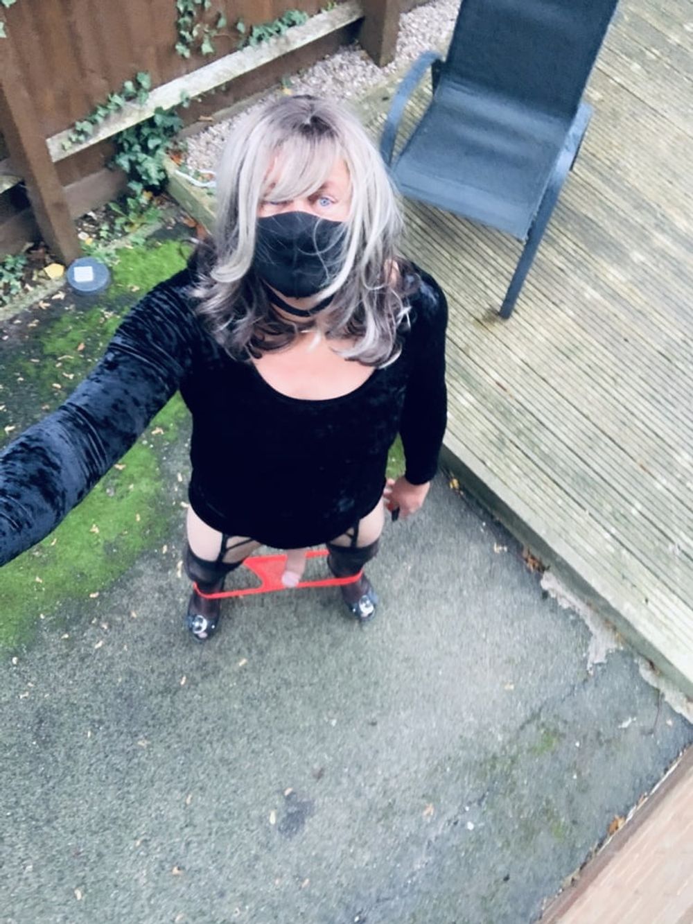 Amateur crossdresser Kelly cd in black velvet dress  #17