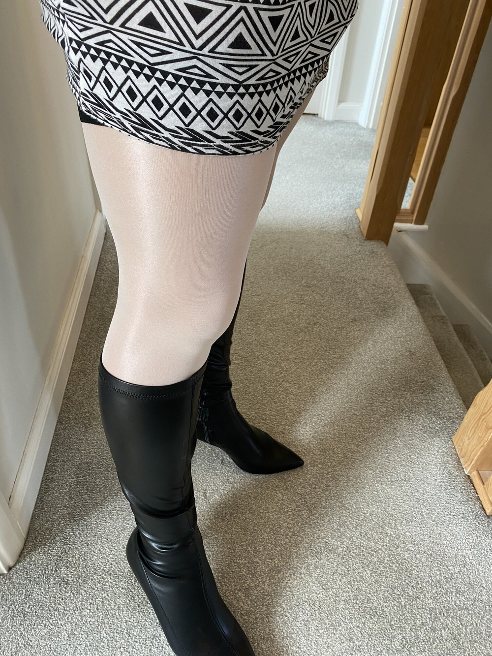 Crossdresser sissy wearing White Stockings and Black Boots #6