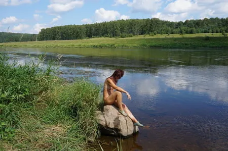 boulder in volga river         