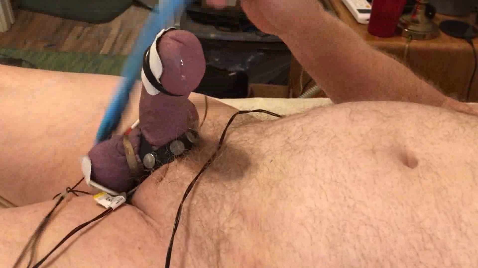 Cock twitches with estim pulse and precum flows as I slap an #46
