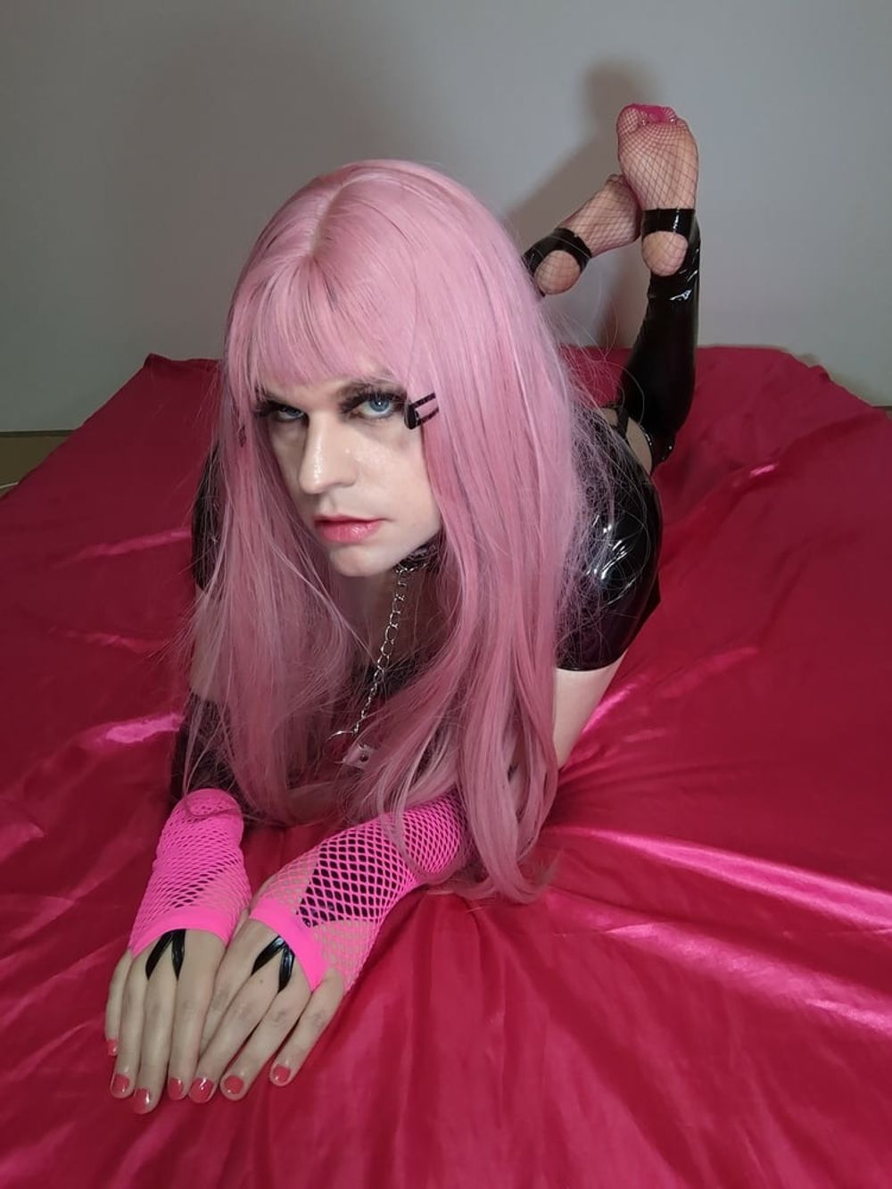 PINK LATEX SISSY SHEMALE TGIRL TRANNY #47